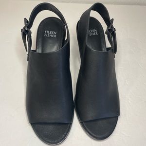 Eileen Fisher women vachetta leather shoe black heel 3in comes with bag (7)